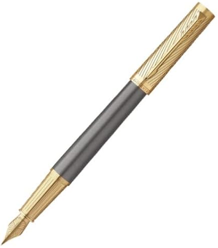 Parker Sonnet Metal & Black Lacquer Gold Trim Fountain Pen – 18Kt